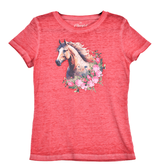Infant Toddler Girl's Cowgirl Hardware Pink Watercolor Horse Crew Short Sleeve Tee from Cowboy Hardware