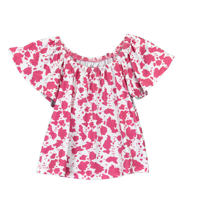 Infant & Toddler Girl CH "All Over Cow Print" Pink Short Sleeve Blouse from Cowboy Hardware