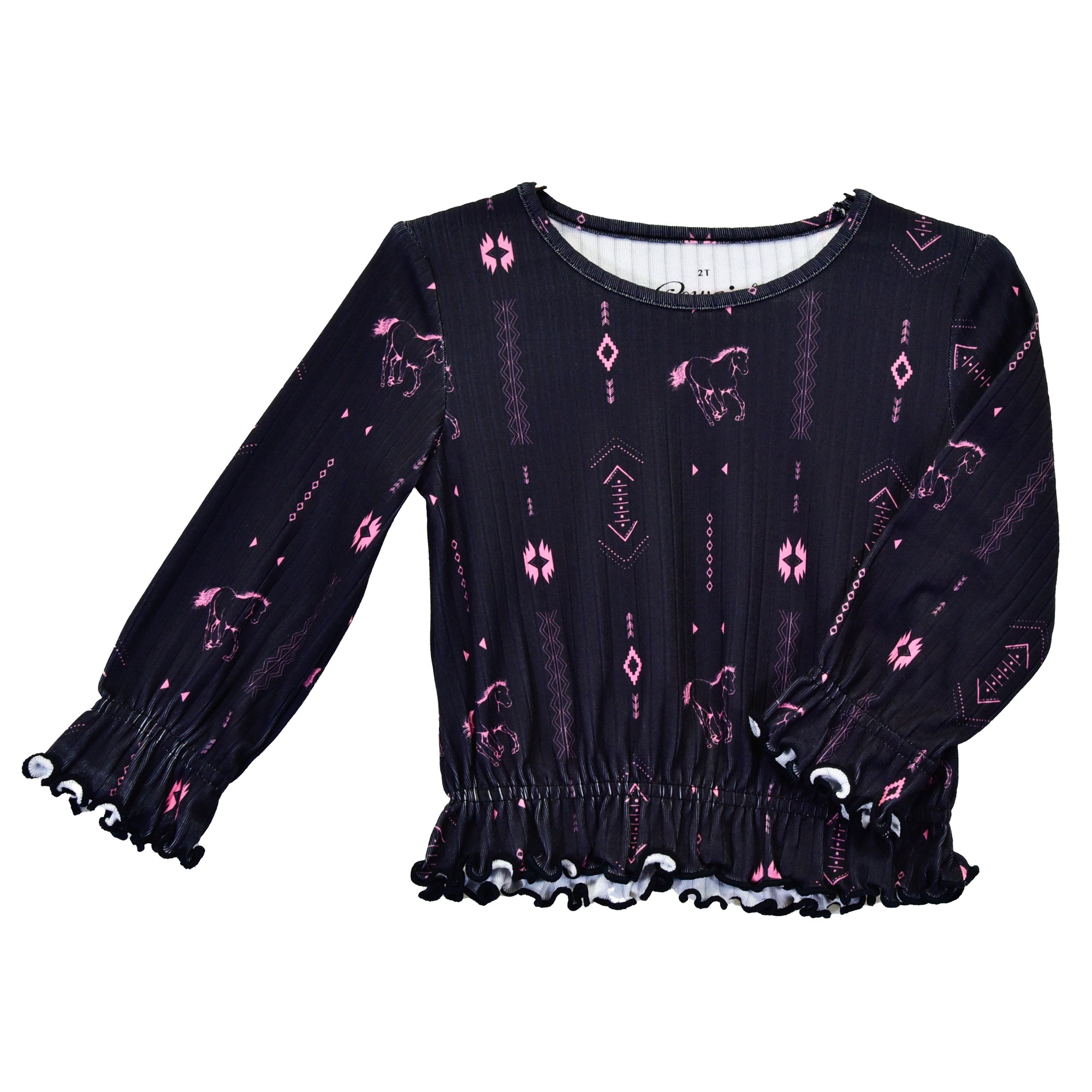 Infant & Toddler Girl CH "Horse Aztec" Black Long Sleeve Shirt from Cowboy Hardware