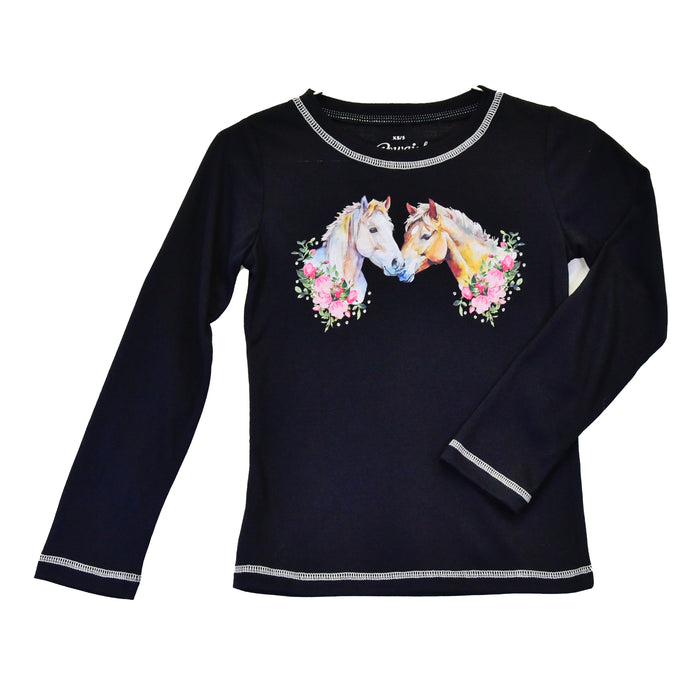 Infant & Toddler Girl CH "Kissing Horses" Black Long Sleeve Shirt from Cowboy Hardware