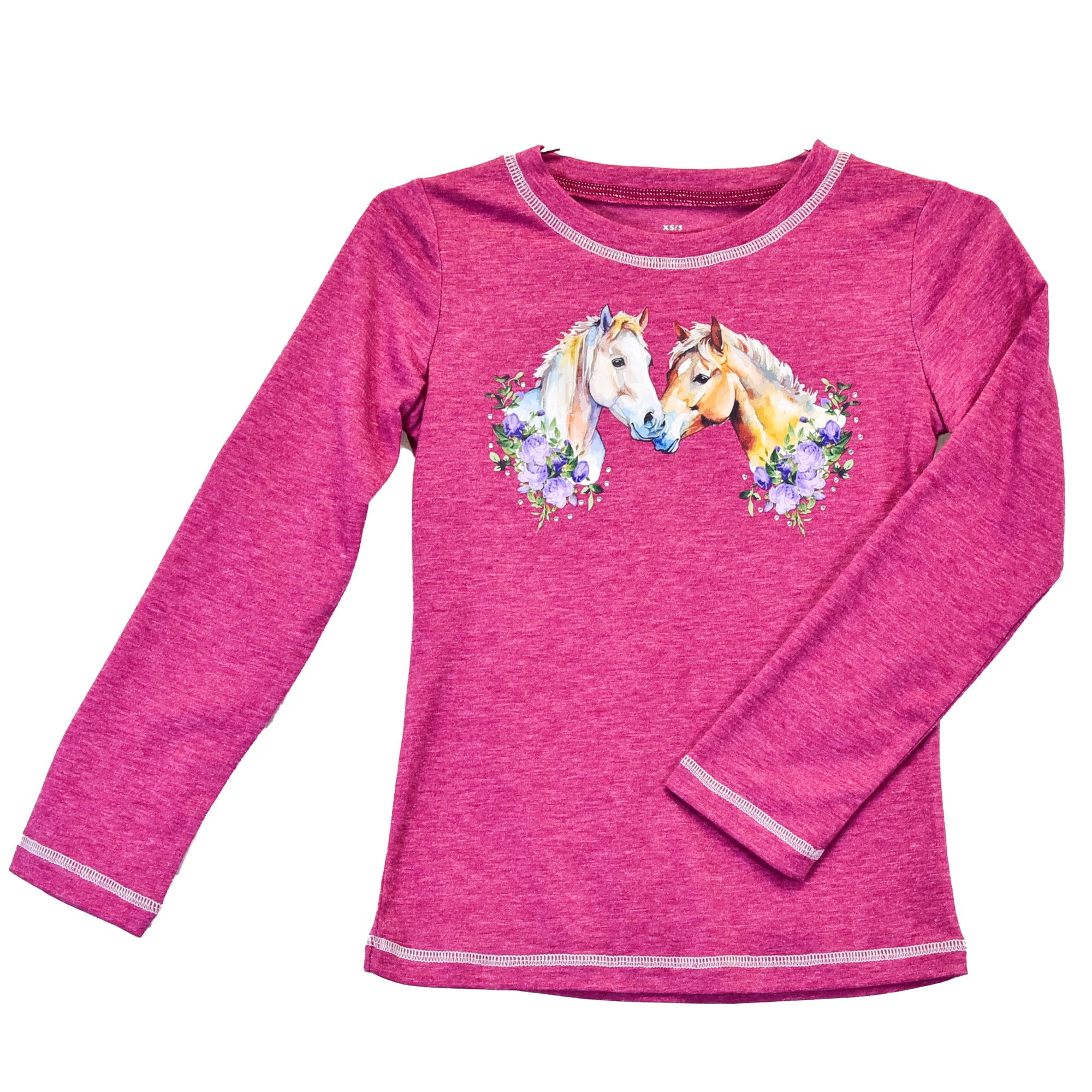 Infant & Toddler Girl CH "Kissing Horses" Heather Pink Long Sleeve Shirt from Cowboy Hardware