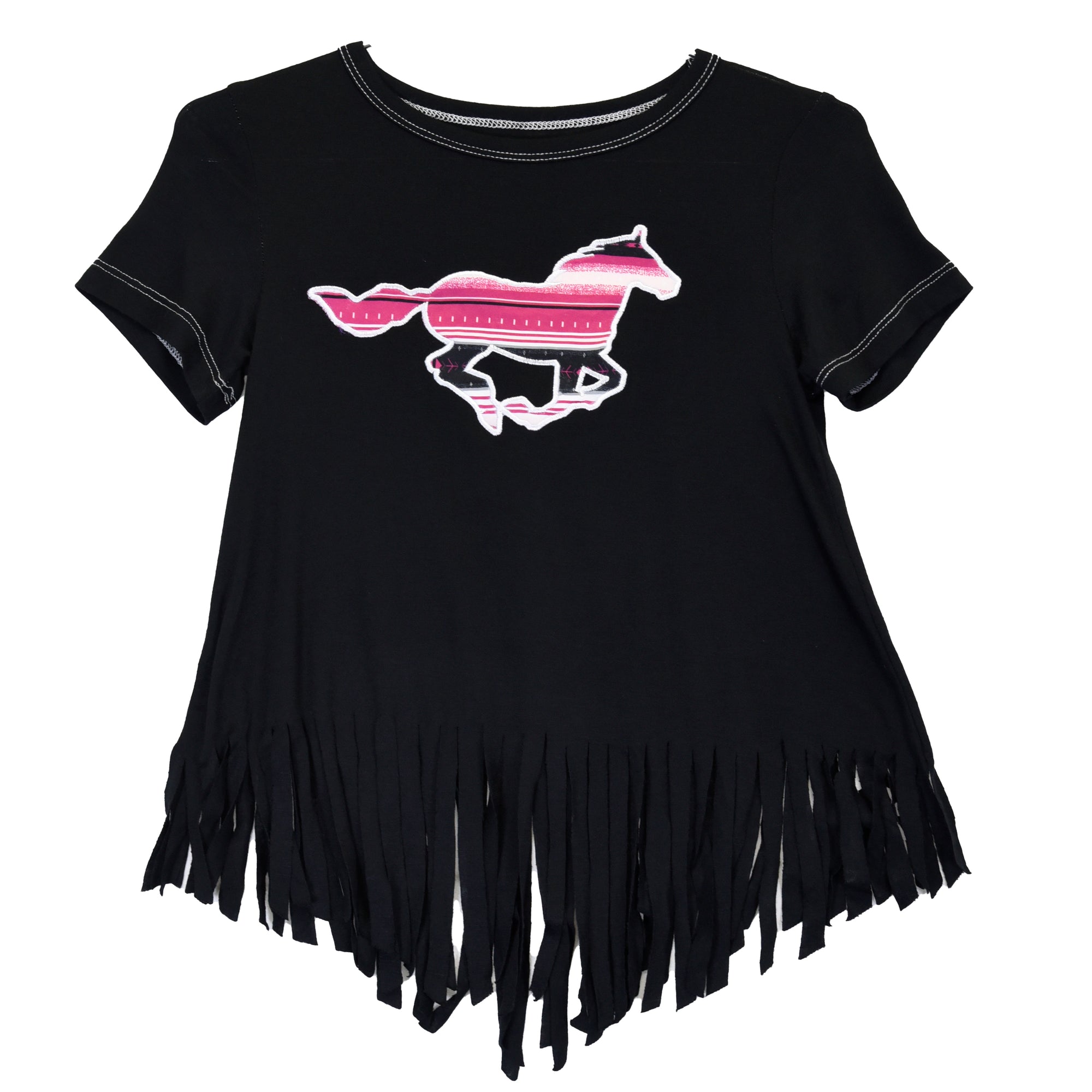 Infant & Toddler Girl CH "Serape Horse" Black Fringe Bottom Short Sleeve Shirt from Cowboy Hardware