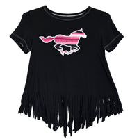 Infant & Toddler Girl CH "Serape Horse" Black Fringe Bottom Short Sleeve Shirt from Cowboy Hardware