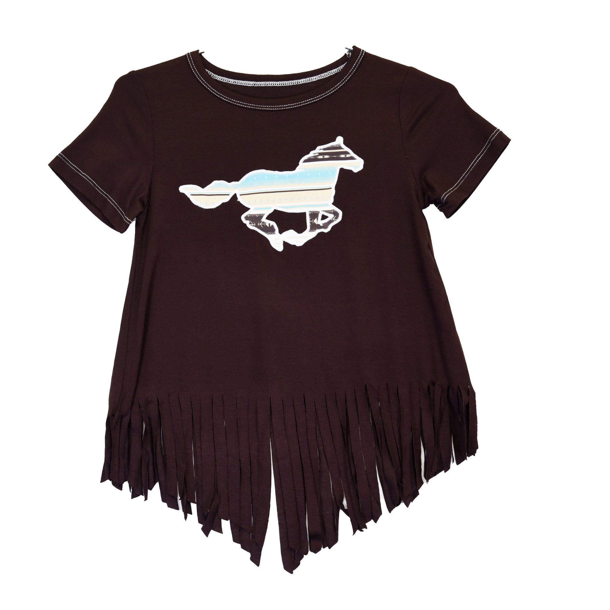 Infant & Toddler Girl CH "Serape Horse" Brown Fringe Bottom Short Sleeve Shirt from Cowboy Hardware