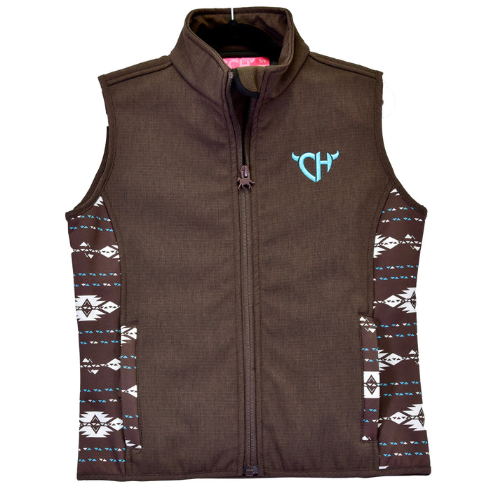 Infant & Toddler Girl CH "Tonal Accent" Chocolate Poly Shell Vest from Cowboy Hardware