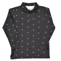 Infant/Toddler Boy's Black "Skull Scatter" Long Sleeve Polo Shirt from Cowboy Hardware