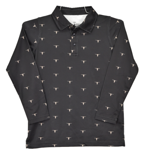 Infant/Toddler Boy's Black "Skull Scatter" Long Sleeve Polo Shirt from Cowboy Hardware
