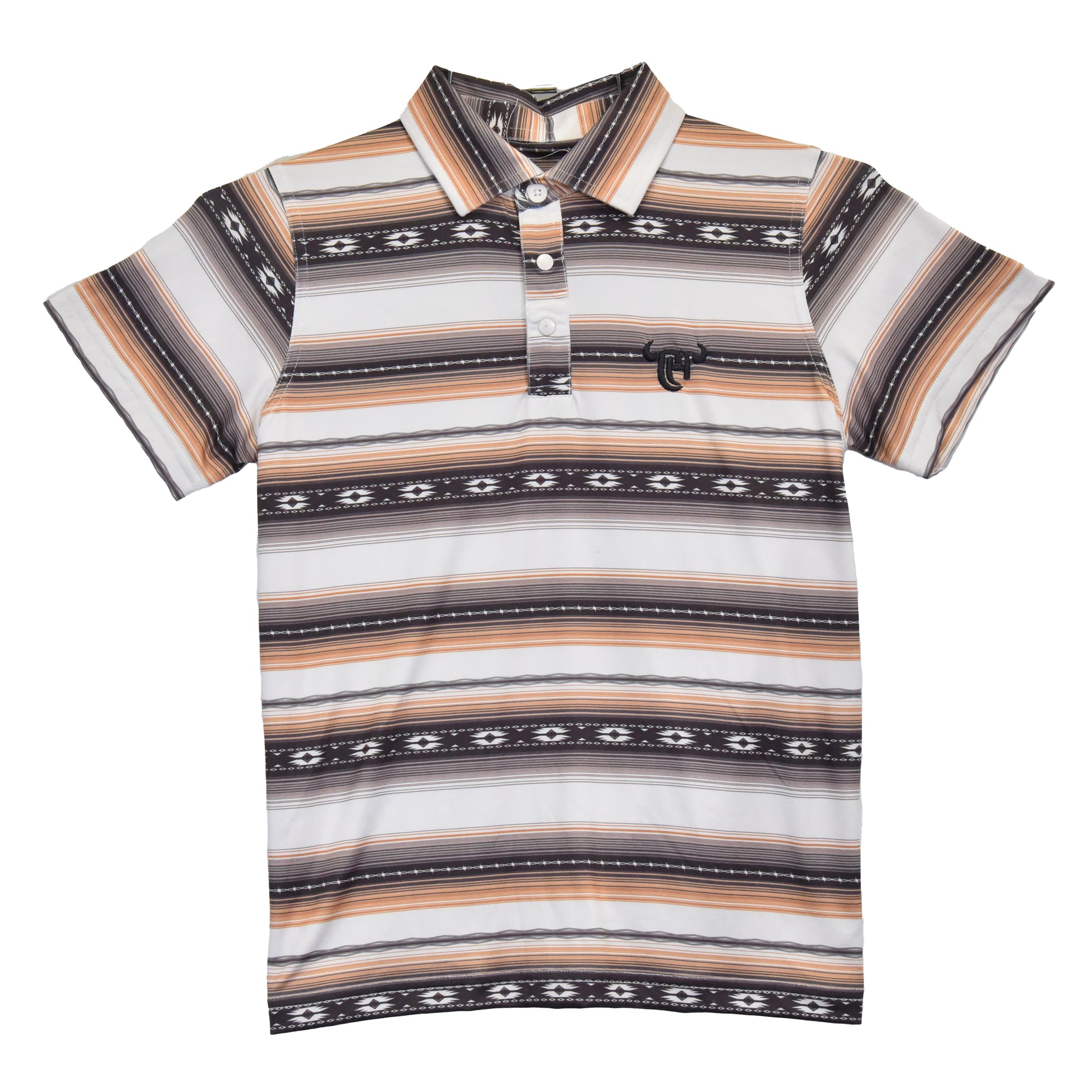Infant/Toddler Boy's CH Brown "Striped Aztec" Short Sleeve Polo Shirt from Cowboy Hardware