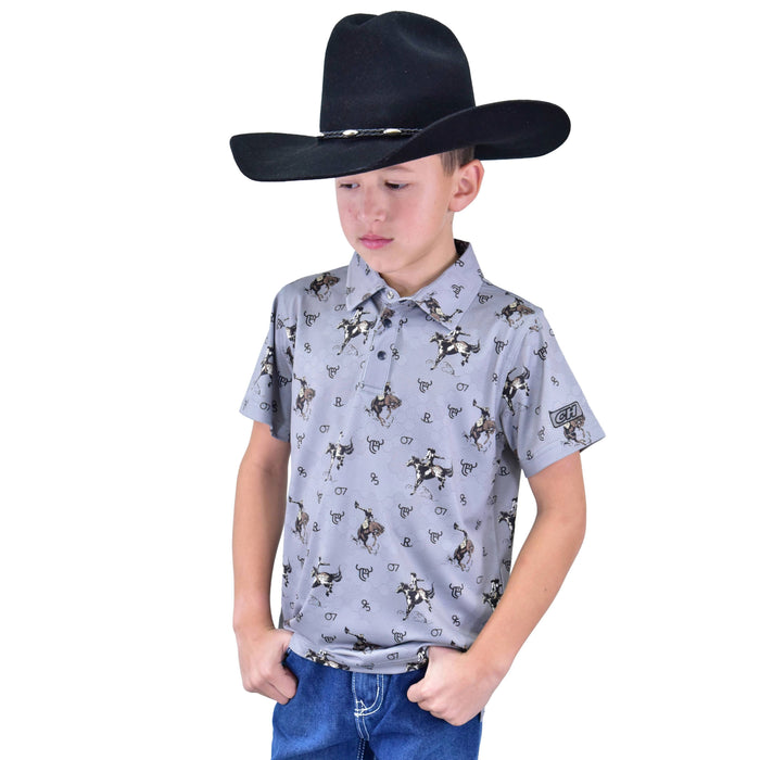 Infant/Toddler Boy's Gray "Vintage Bronc" Short Sleeve Polo Shirt from Cowboy Hardware