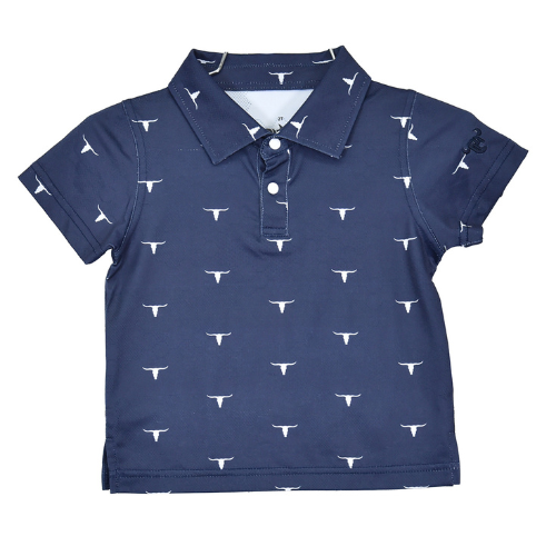 Infant/Toddler Boy's Navy Blue "Skull Scatter" Short Sleeve Polo Shirt from Cowboy Hardware