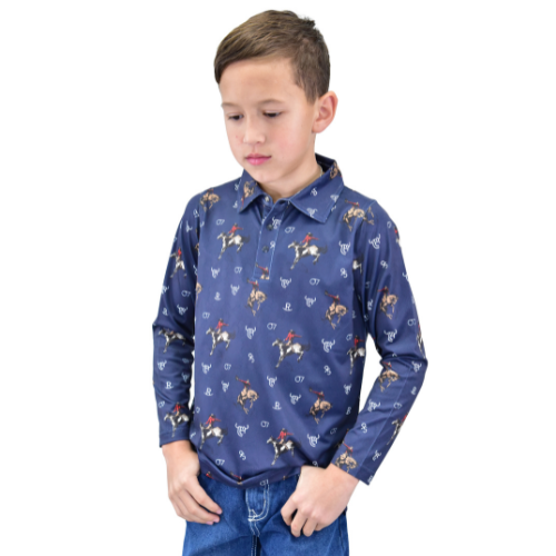 Infant/Toddler Boy's Navy Blue "Vintage Bronc" Long Sleeve Polo Shirt from Cowboy Hardware