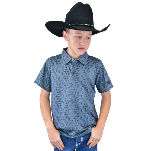 Infant/Toddler Boy's Slate Blue "Hombre Skull" Short Sleeve Polo Shirt from Cowboy Hardware
