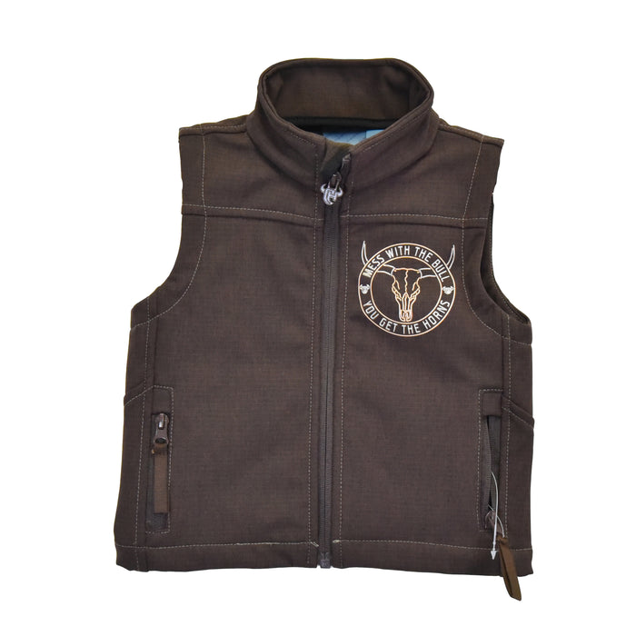 Infant/Toddler Boys "Mess with the Bull" Dark Chocolate Poly Shell Vest from Cowboy Hardware