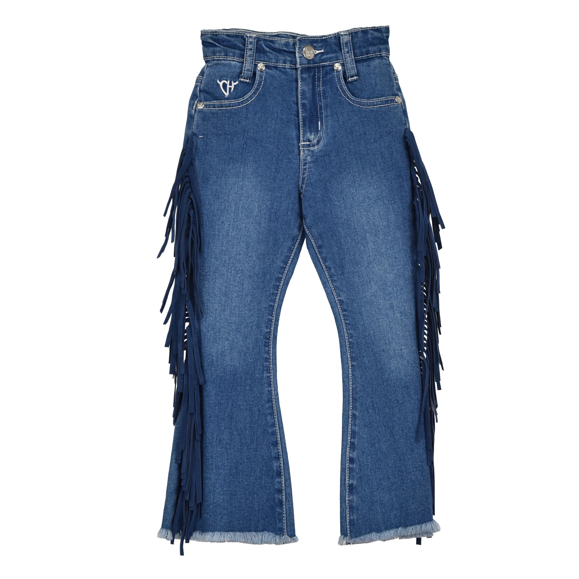 Infant/Toddler Girl's CH Medium Wash "Full Side Fringe" Flare Leg Jeans from Cowboy Hardware