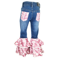 Infant/Toddler Girl's CH Medium Wash "Pink Cowhide" Double Ruffle Jeans from Cowboy Hardware