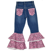 Infant/Toddler Girl's CH Medium Wash "Vine Bandana" Double Ruffle Jeans from Cowboy Hardware
