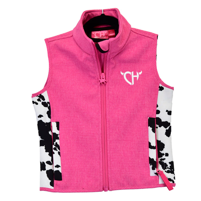 Infant/Toddler Girl's CH Pink "Cow Print Accent" Poly Shell Vest from Cowboy Hardware