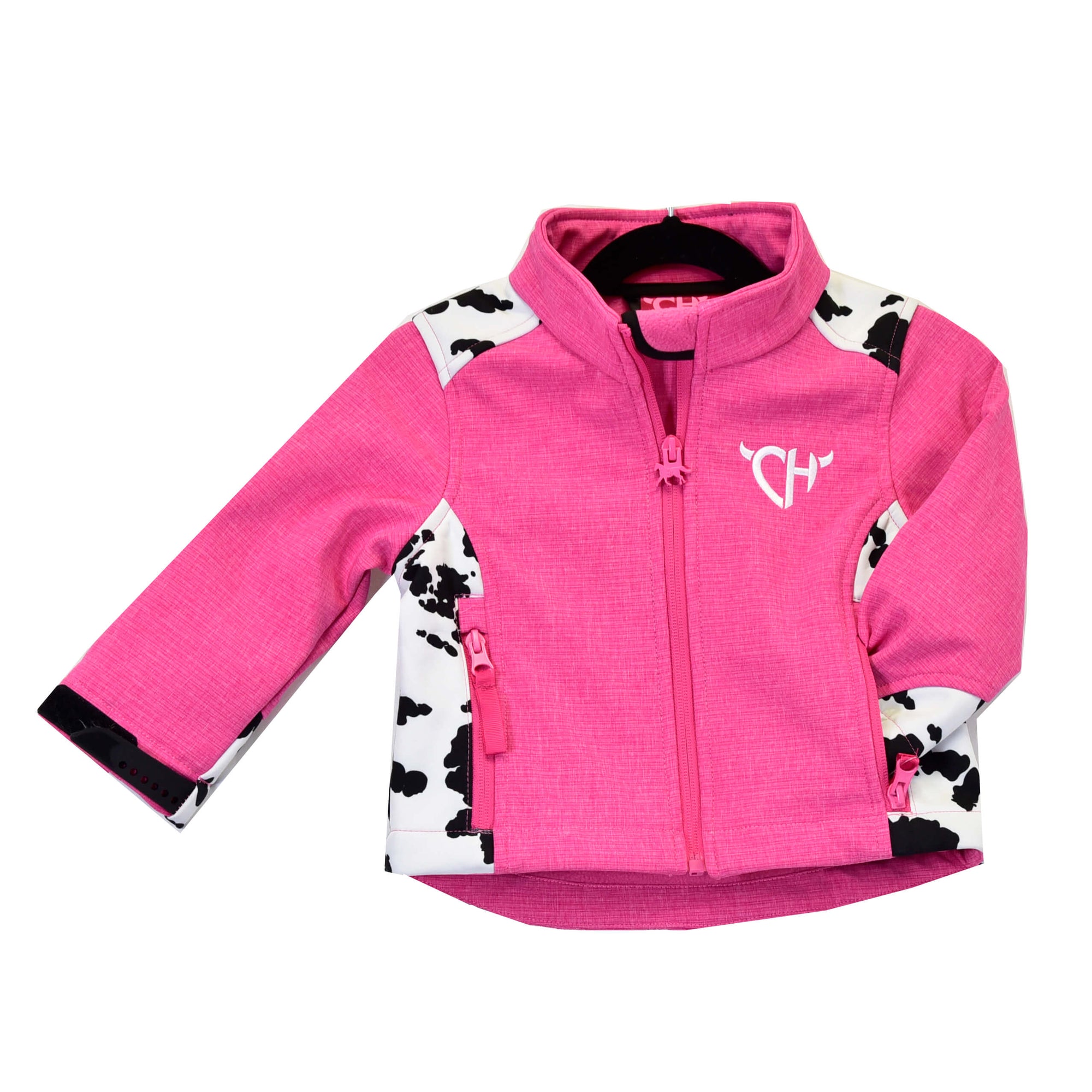 Infant/Toddler Girls Pink Cow Print Accent Poly Shell Jacket from Cowboy Hardware