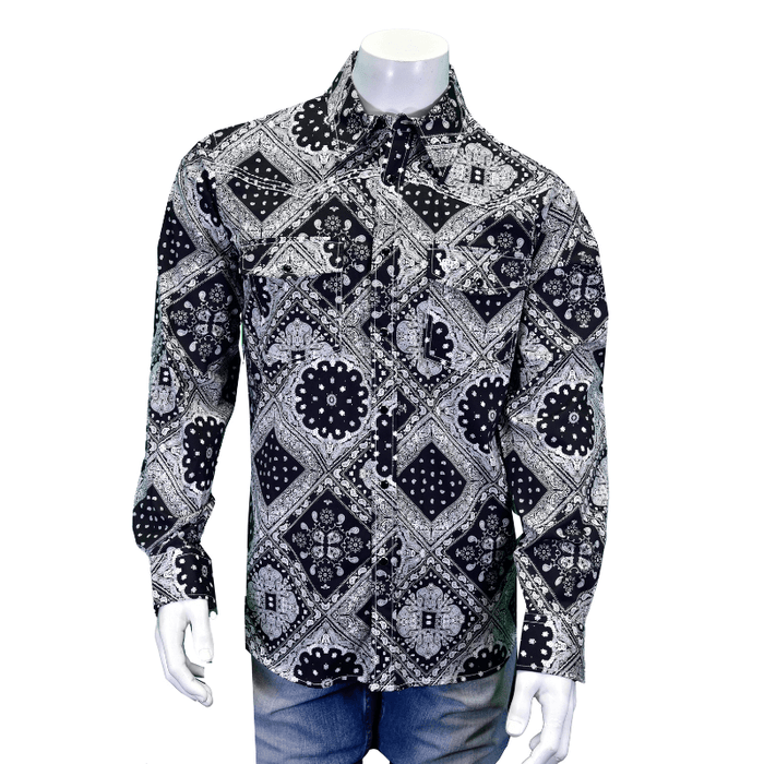 Men's Bandana Black Long Sleeve Print Western Shirt from Cowboy Hardware