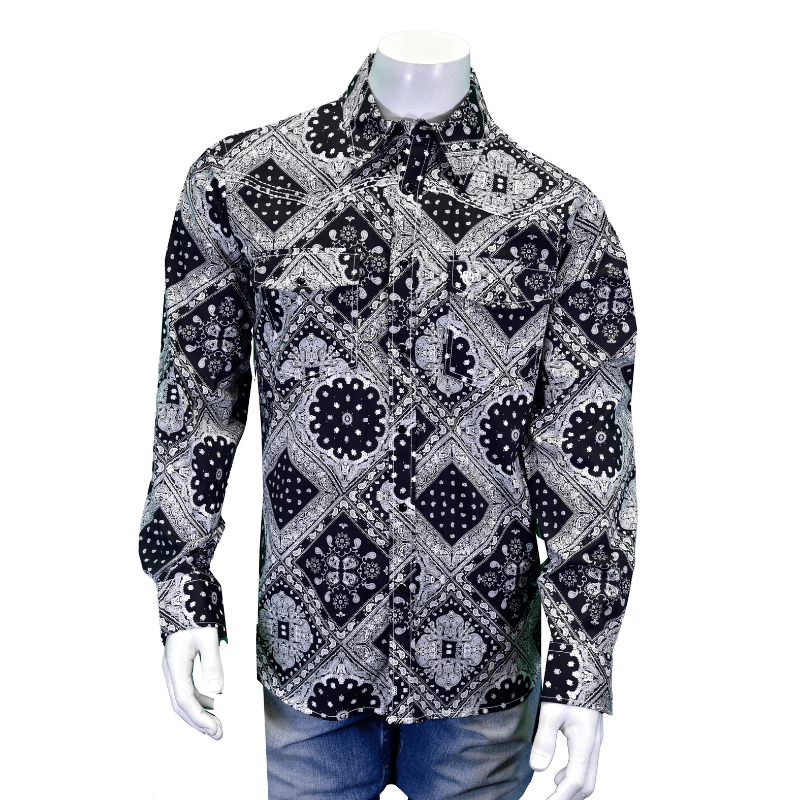 Men's Bandana Black Long Sleeve Print Western Shirt from Cowboy Hardware