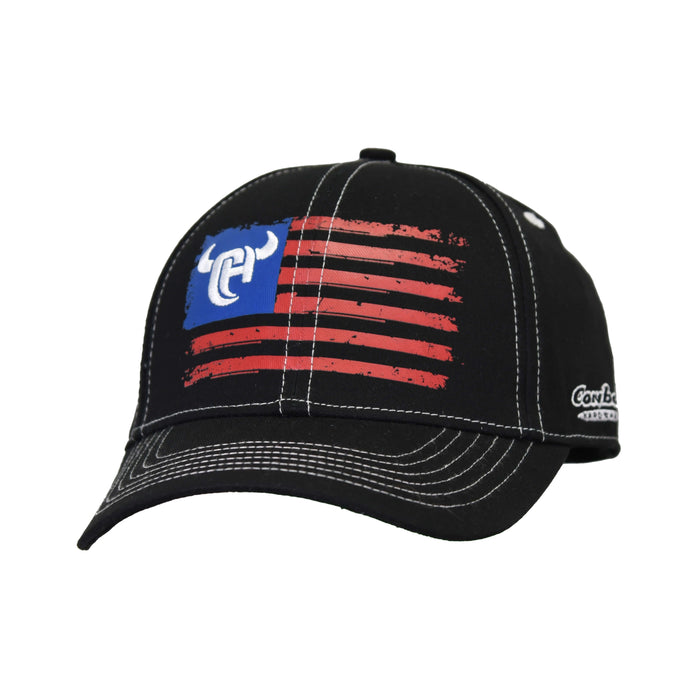 Men's Black Cap with Red and Blue Flag Design with Snap Back from Cowboy Hardware