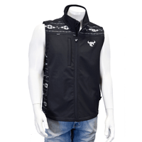 Men's Black Tonal Aztec Accent Poly Shell Vest from Cowboy Hardware