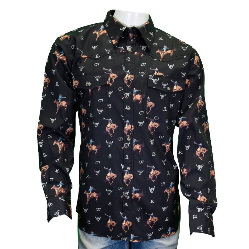 Men's Black Vintage Bronc Long Sleeve Western Shirt from Cowboy Hardware