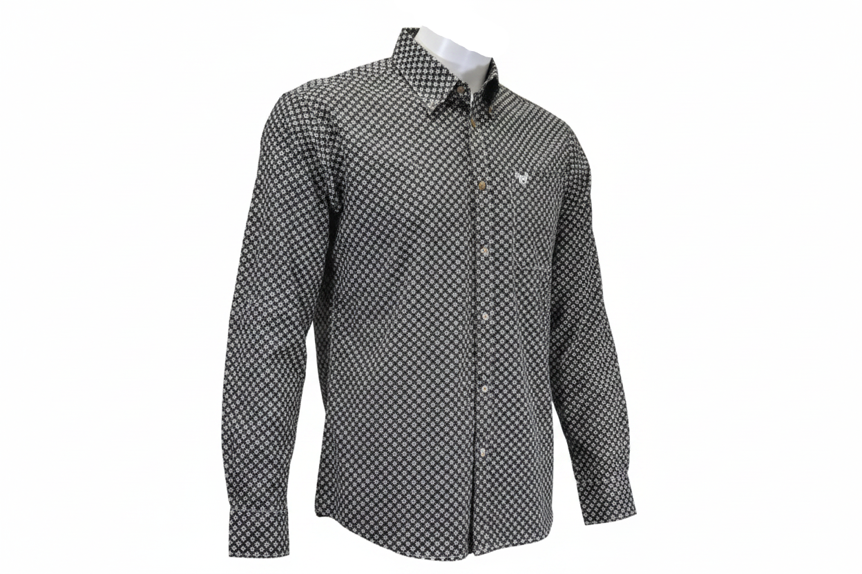 Men's Cowboy Hardware Black "Cross Floral"  Long Sleeve Western Shirt