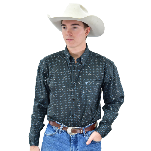 Men's Black "Paisley Geo" Long Sleeve Western Shirt from Cowboy Hardware