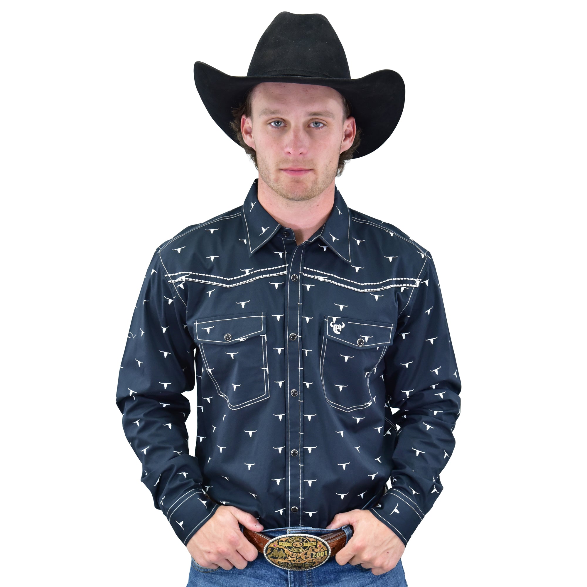 Men's Black "Scatter Skull" Long Sleeve Western Shirt from Cowboy Hardware