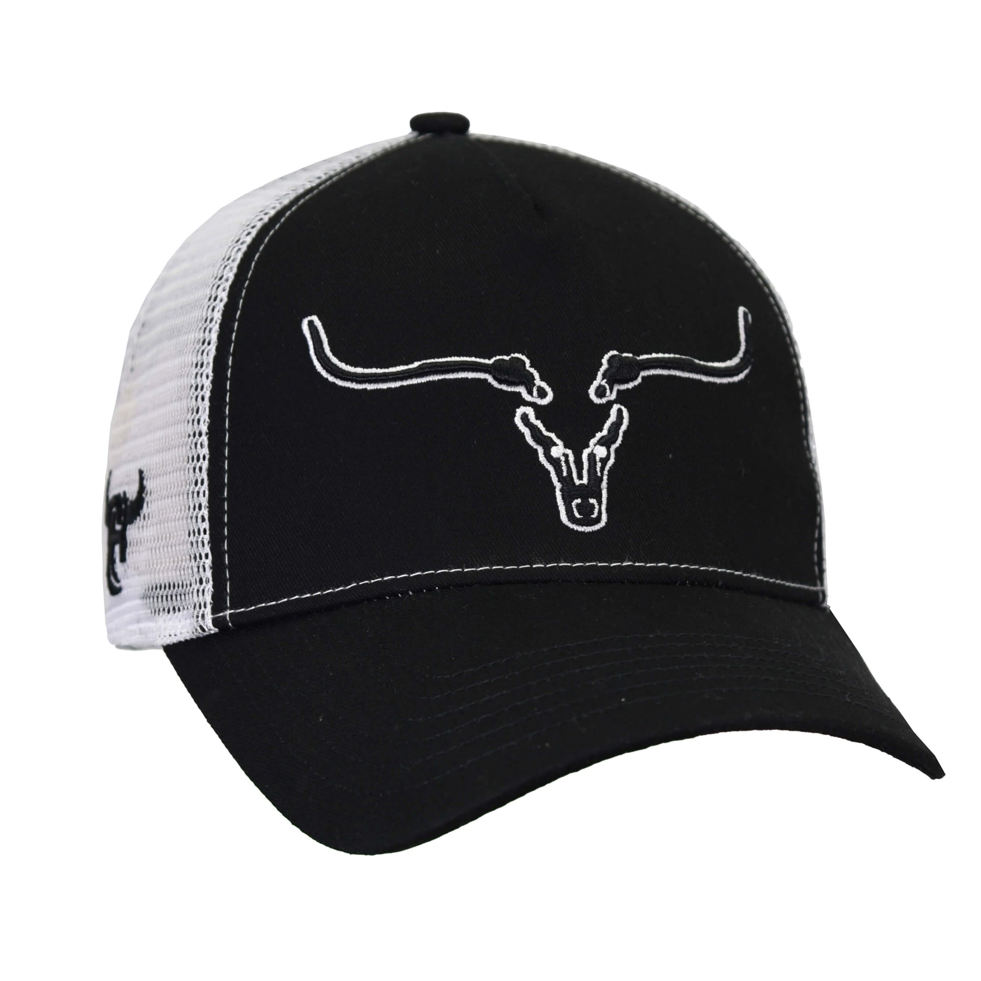 Men's Black and White 3D Ghost Steer Mesh 5 Panel Cap with Snap Back from Cowboy Hardware
