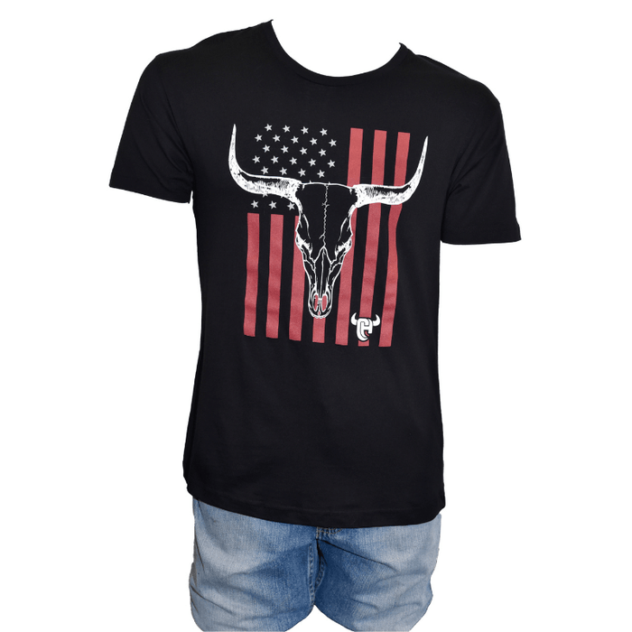 Men's Black with Red Skull Flag Short Sleeve Tee from Cowboy Hardware