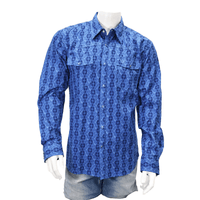 Men's Blue Tonal Aztec Long Sleeve Western Shirt from Cowboy Hardware