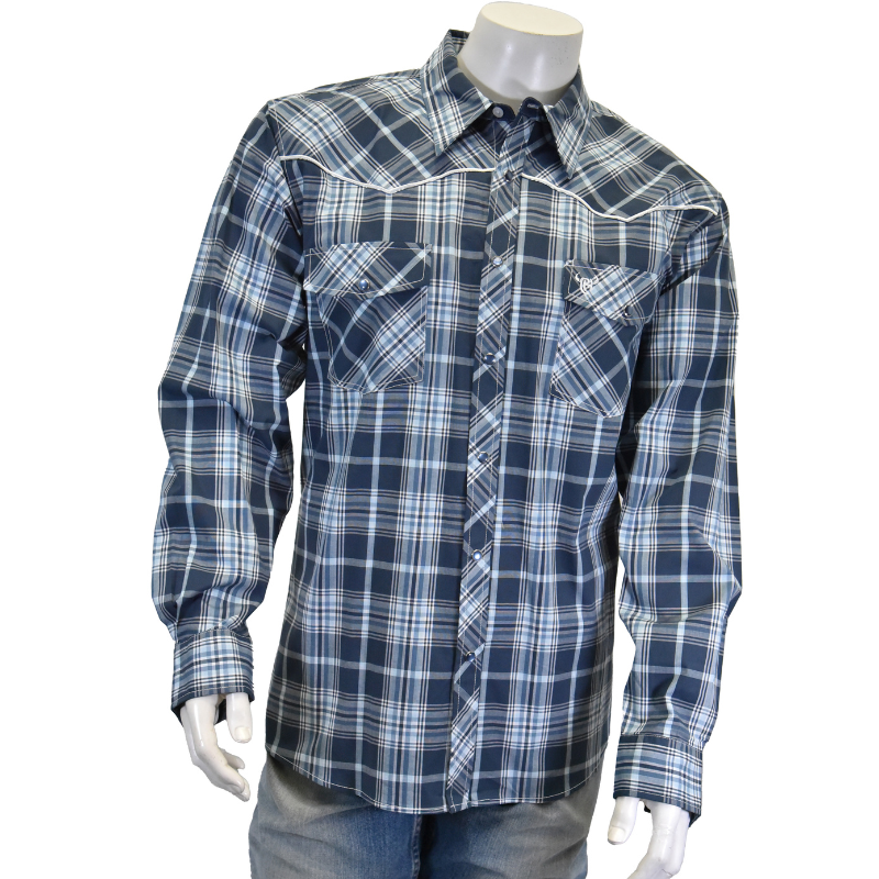 cowboy dress shirts for men Men's Cowboy Hardware Blue Riata Long Sleeve Western Shirt