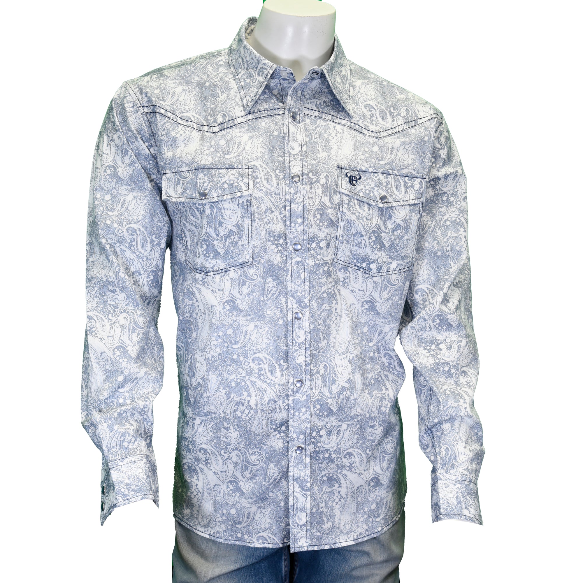 Men's Blue "Washed Paisley" Long Sleeve Western Shirt from Cowboy Hardware