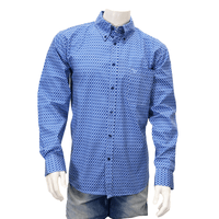 Men's Blue and White Curvy Diamonds Long Sleeve Western Shirt with Buttons from Cowboy Hardware