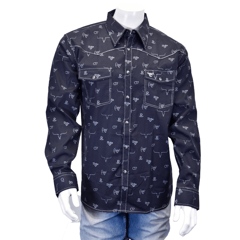 Men's Branding Irons Black Long Sleeve Print Western Shirt from Cowboy Hardware