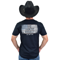 Men's CH Black "God Country & Whiskey" Short Sleeve T-Shirt from Cowboy Hardware Back view