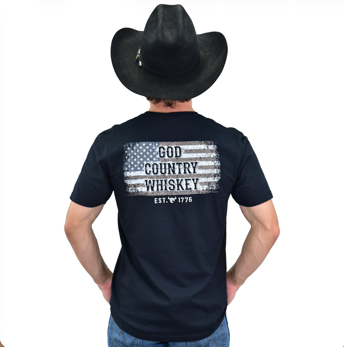 Men's CH Black "God Country & Whiskey" Short Sleeve T-Shirt from Cowboy Hardware Back view