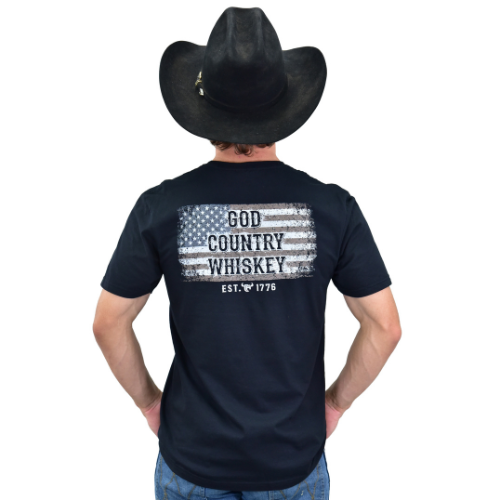 Men's CH Black "God Country & Whiskey" Short Sleeve T-Shirt from Cowboy Hardware Back view