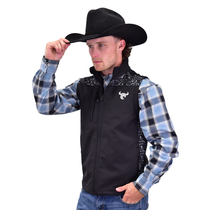 Men's CH Black "Hombre Skull Accent" Poly Shell Vest from Cowboy Hardware