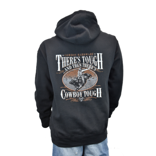 Back view Men's CH Black "There's Tough and Then There's CB Tough" Fleece Hoody from Cowboy Hardware