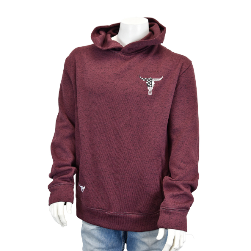 Men's CH Burgundy "Freedom Skull" Speckle Fleece Hoody from Cowboy Hardware