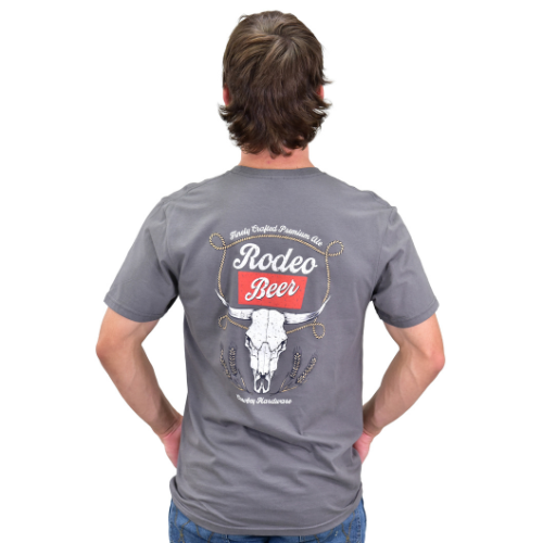 Back view Men's CH Charcoal "Rodeo Beer Skull" Short Sleeve T-Shirt from Cowboy Hardware