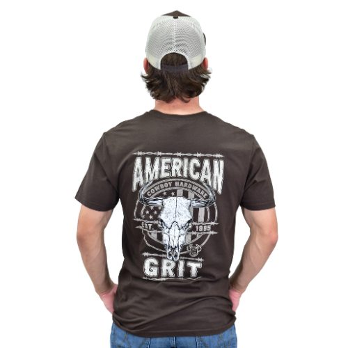 Men's CH Dark Brown "American Grit" Short Sleeve T-Shirt from Cowboy Hardware Back view