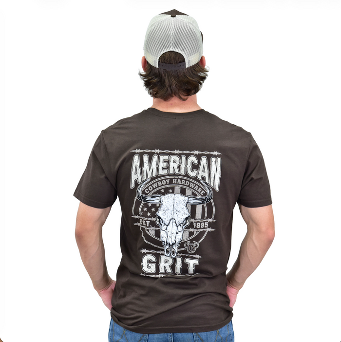 Men's CH Dark Brown "American Grit" Short Sleeve T-Shirt from Cowboy Hardware Back view