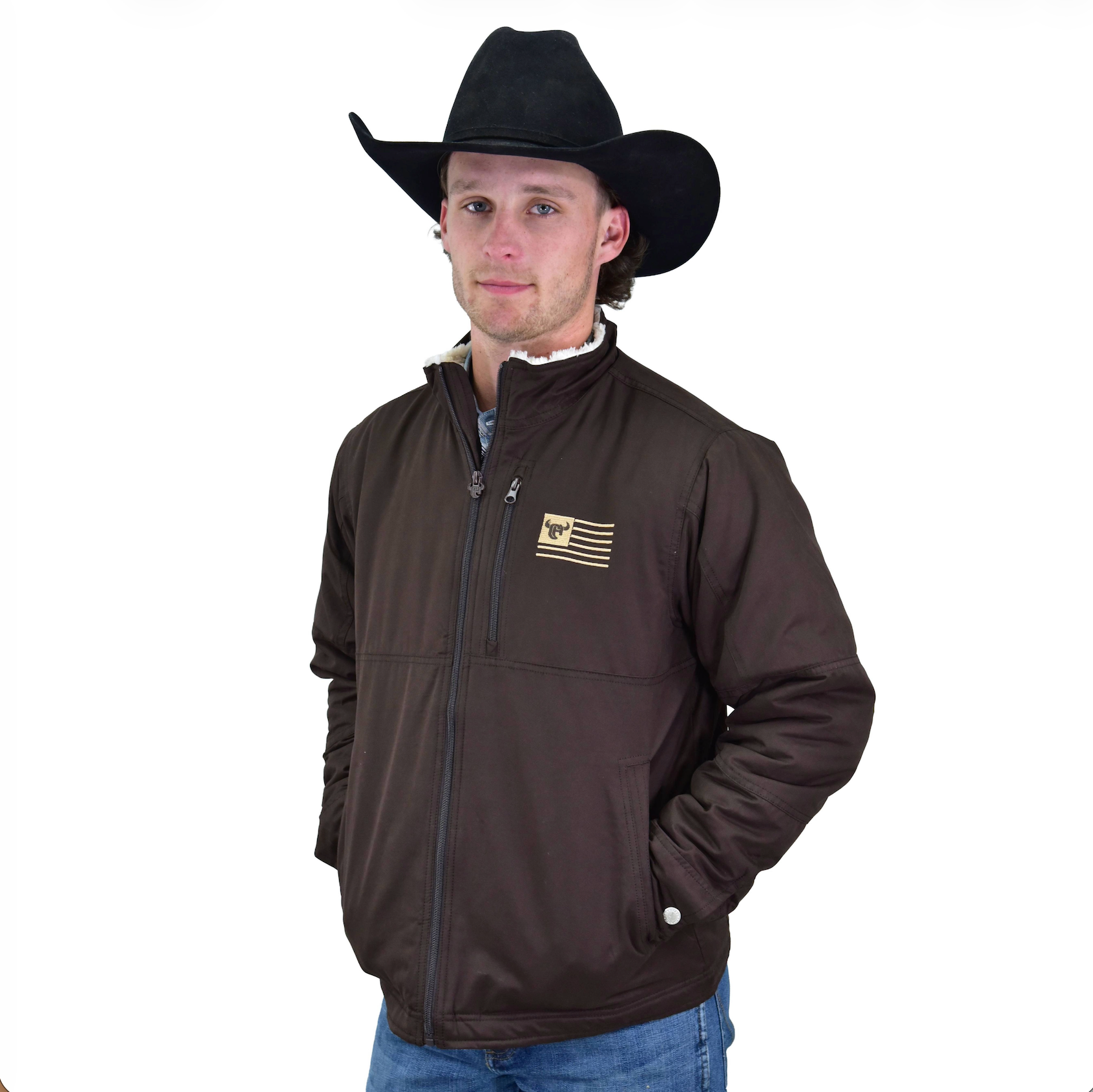 Men's CH Dark Brown "CH Flag" C & C Twill Jacket from Cowboy Hardware