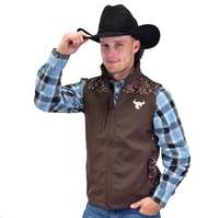 Men's CH Dark Brown "Hombre Skull Accent" Poly Shell Vest from Cowboy Hardware