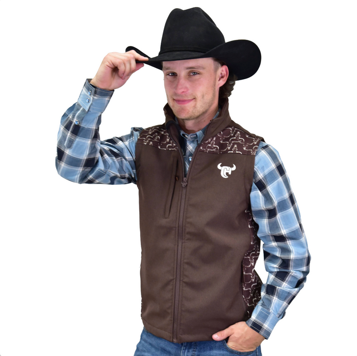 Men's CH Dark Brown "Hombre Skull Accent" Poly Shell Vest from Cowboy Hardware