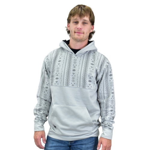 Men's CH Gray "Striped Aztec Yoke" Fleece Hoodie from Cowboy Hardware